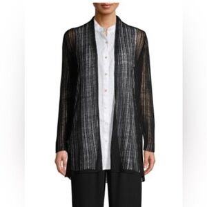 Eileen Fisher Black Long Sleeve Tie Front High Low Cardigan Sweater Size XL